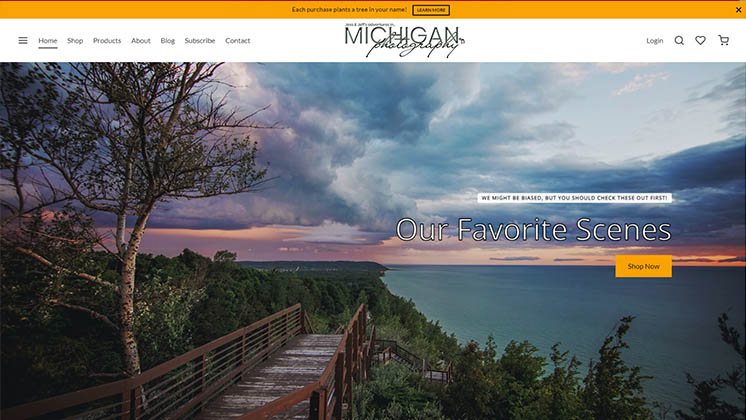 A screenshot of the e-commerce store for Michigan Photography